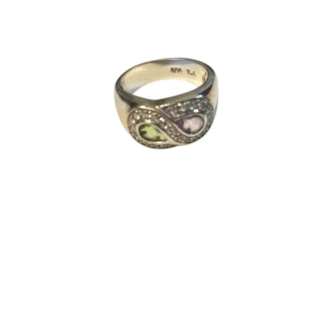 Beautiful Women’s 925 Silver green and purple gemstone ring size 8